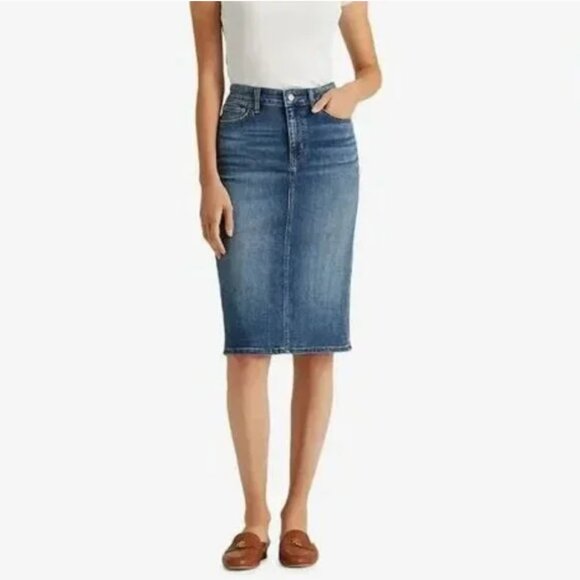 Ralph Lauren Black Label Stretch Straight Pencil Denim Jean Skirt